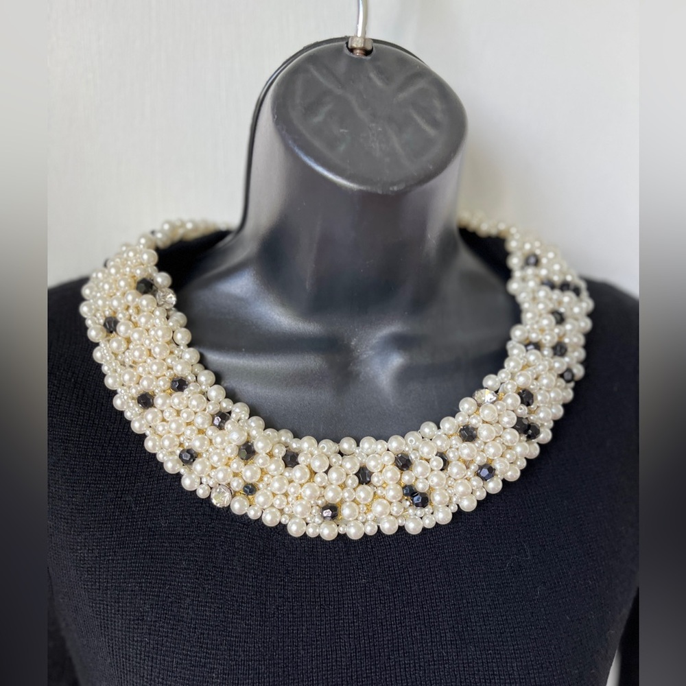 MILLY Women's Black Knit Pearl Trim Dress sz M - Picture 6 of 12